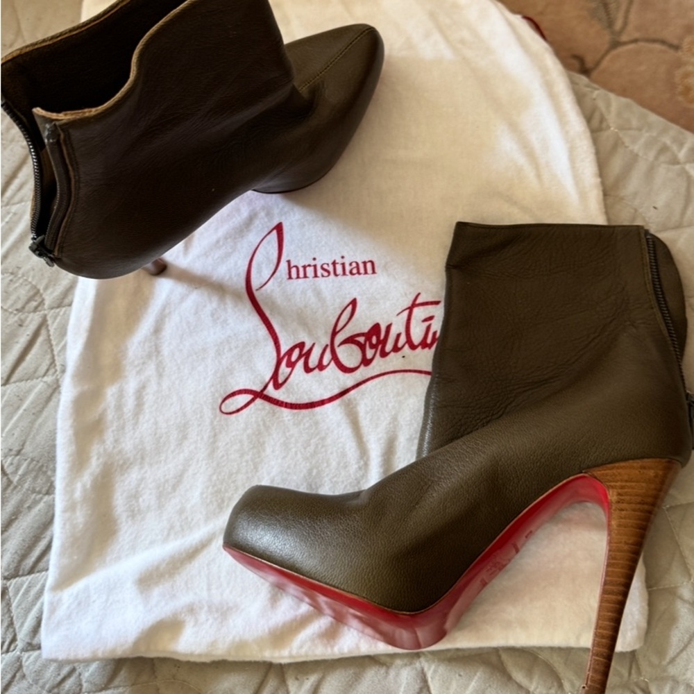 Christian Louboutin Olive Heeled Boots with Red Soles
